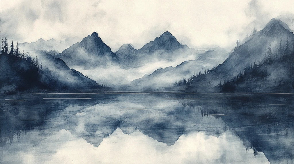 山水风光禅意水彩画