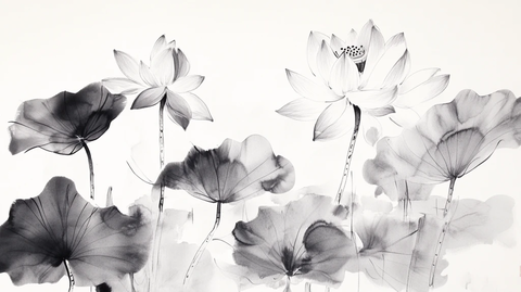 唯美荷花水墨工艺荷花
