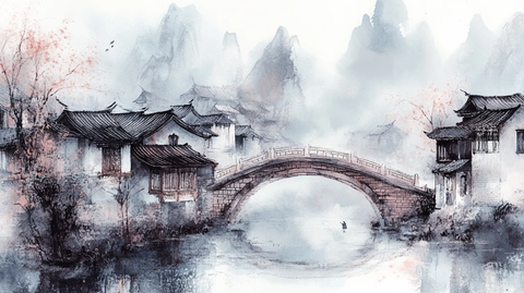 烟雨江南古风山水插画