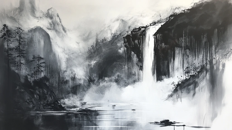 意境水墨山水瀑布