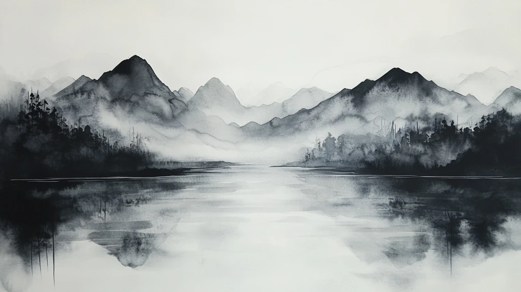 山水风光禅意水彩画