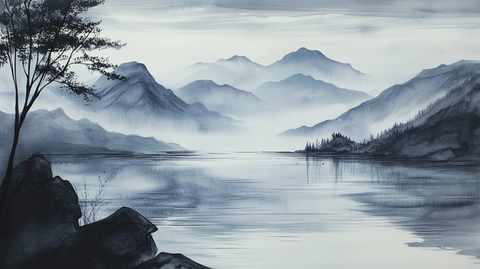 水墨数字画山水画壁纸