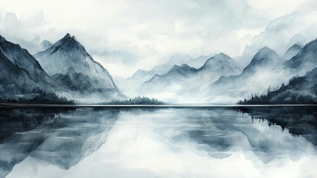 手绘唯美山水倒影