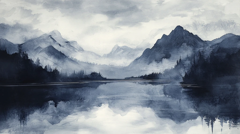 湖畔意境艺术画