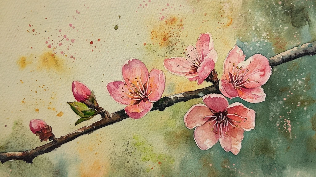 桃花水彩画