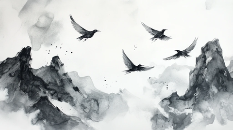 飞鸟水墨山水