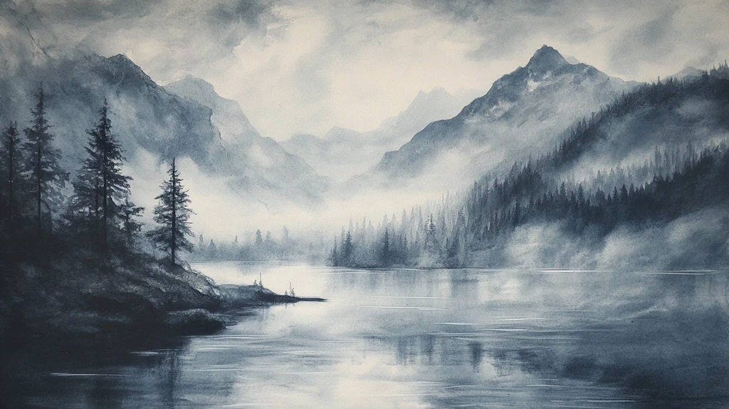 湖畔意境艺术画