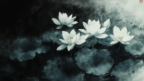 冷色调荷花图