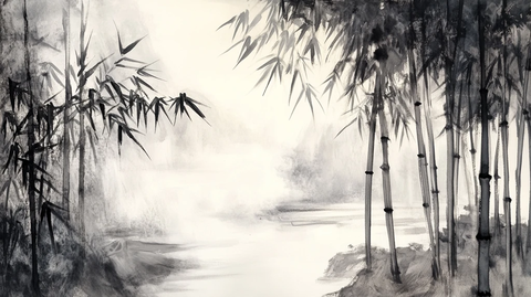 意境竹林山水画