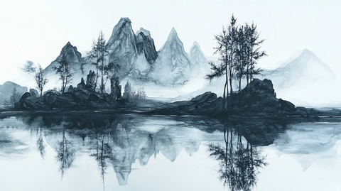 抽象蓝色山水意境