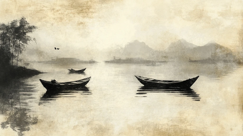 清晨渔舟墨韵