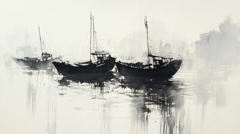 水墨渔船
