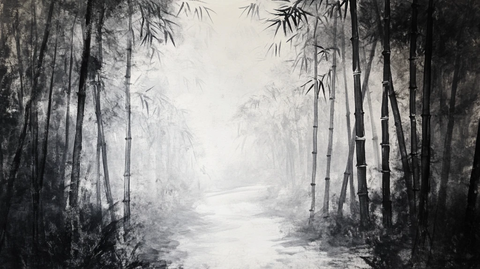 竹林油画