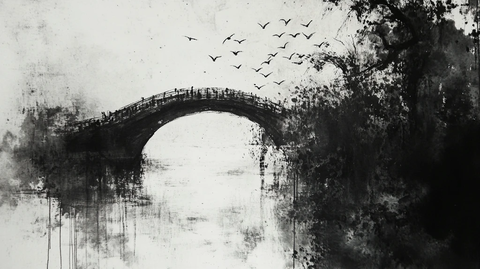 水墨画桥