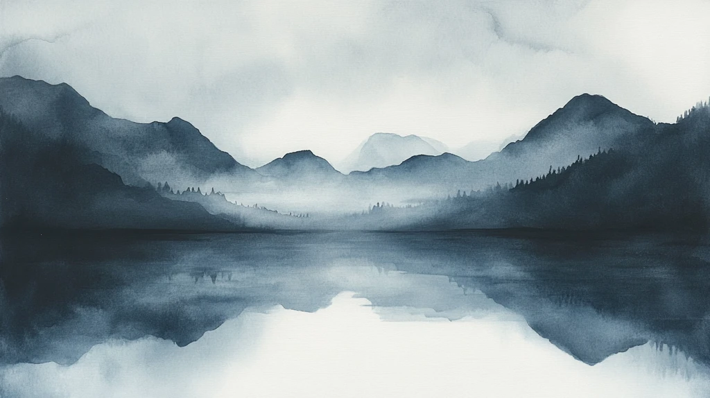 山水风光禅意水彩画