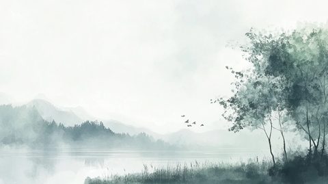 山水风光禅意水彩画
