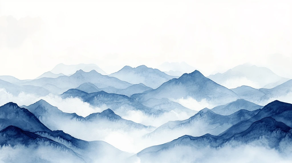 蓝色现代山水画