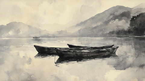 水彩孤舟
