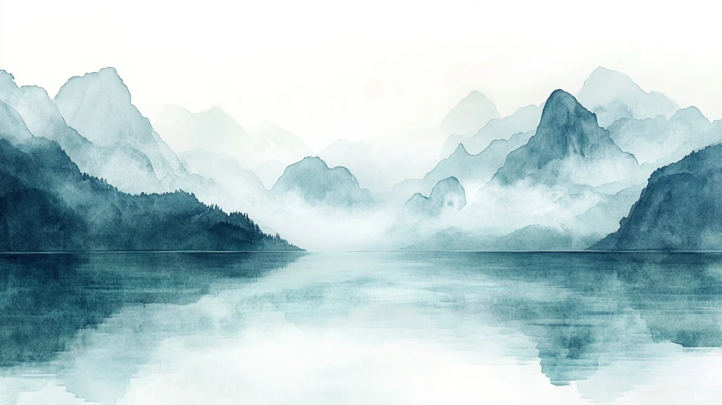 山水风光禅意水彩画