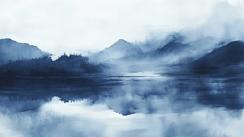 烟墨意境山水水彩画