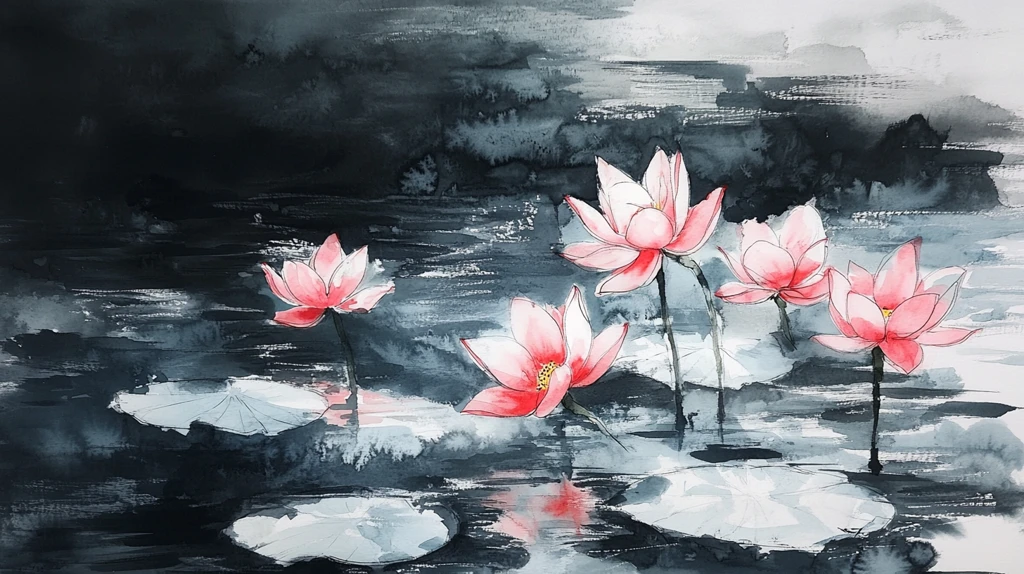 意境风景画水彩荷花