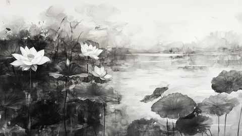 巨幅水墨荷花