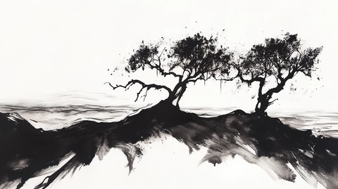 意境水墨枯树