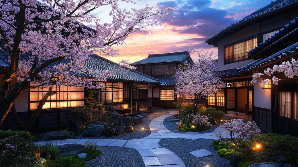 日本樱花庭院建筑