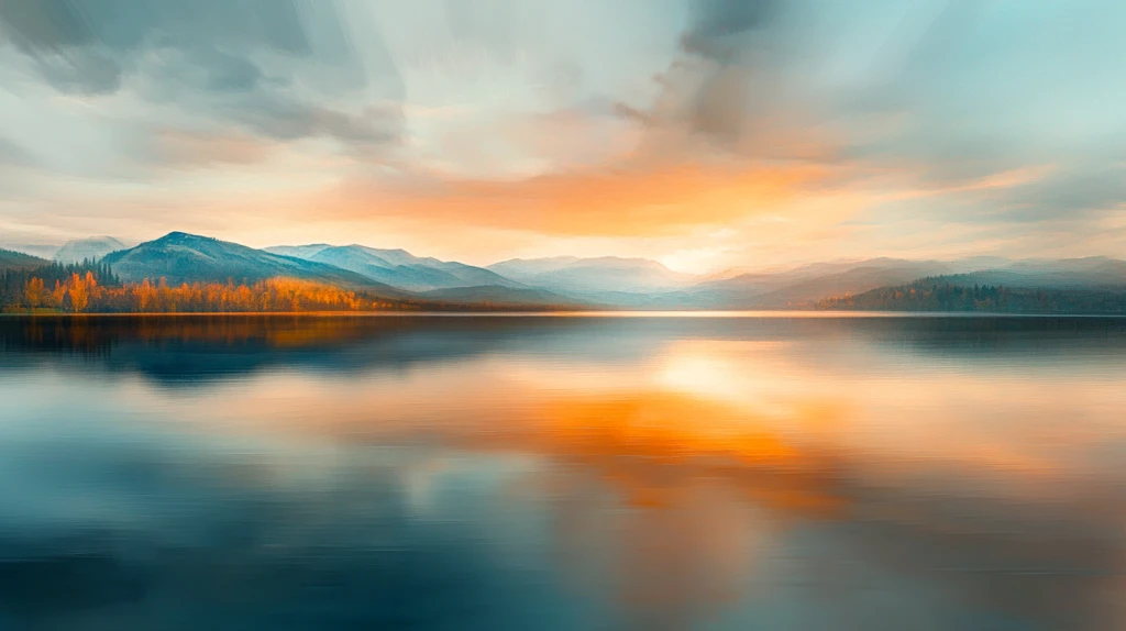 霞光远山倒影剪影湖面