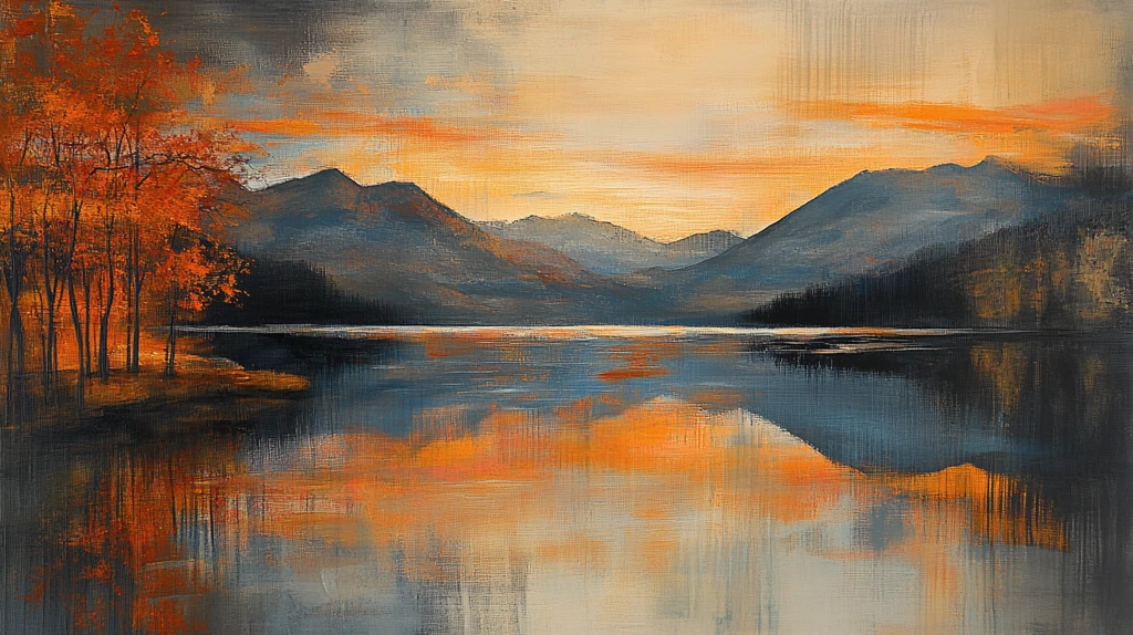 湖畔意境艺术画