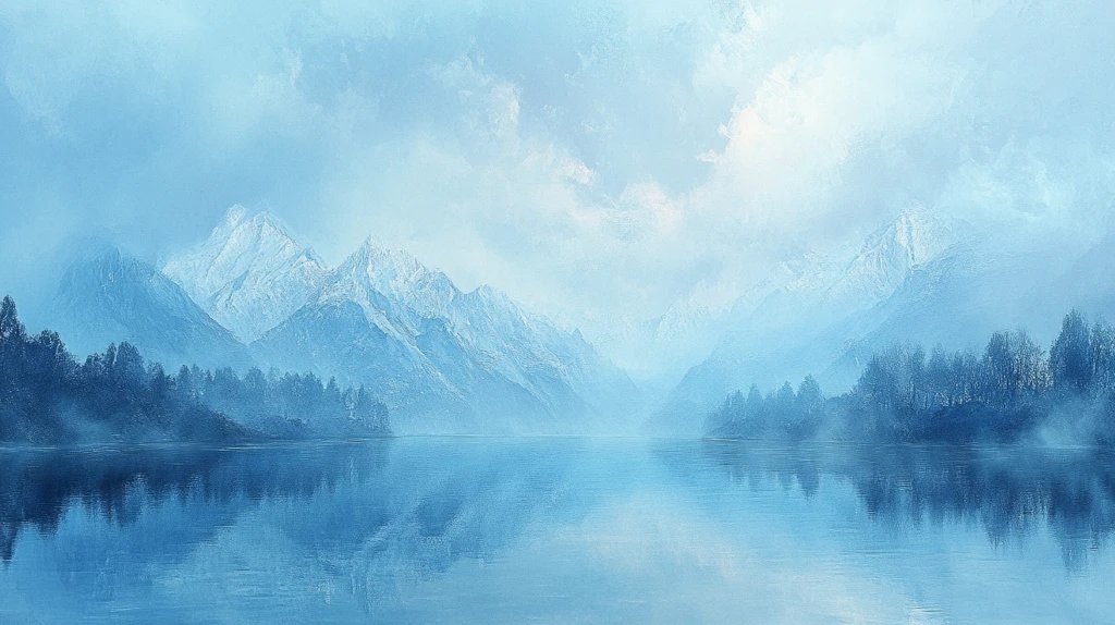 蓝天水面远山雾