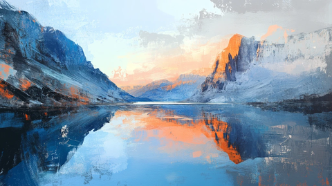 手绘唯美山水倒影