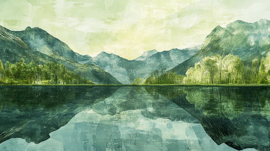 倒影山纹理水画