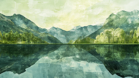 倒影山纹理水画