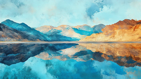 倒影山纹理水画