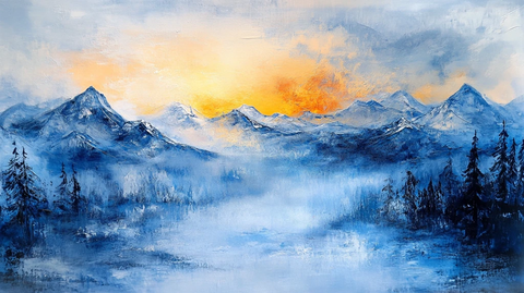雪山油画