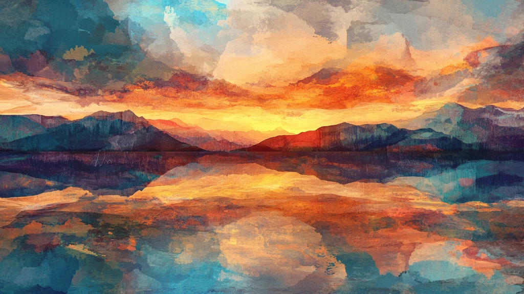 倒影山纹理水画