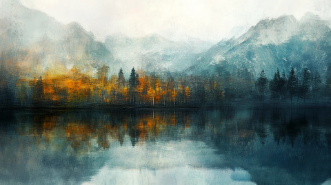 湖畔意境艺术画