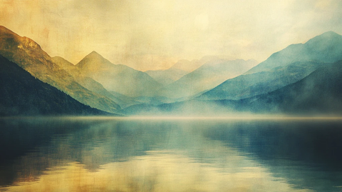 淡雅金色烟雾山水