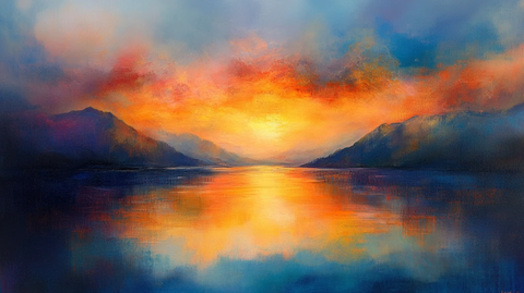 湖畔意境艺术画