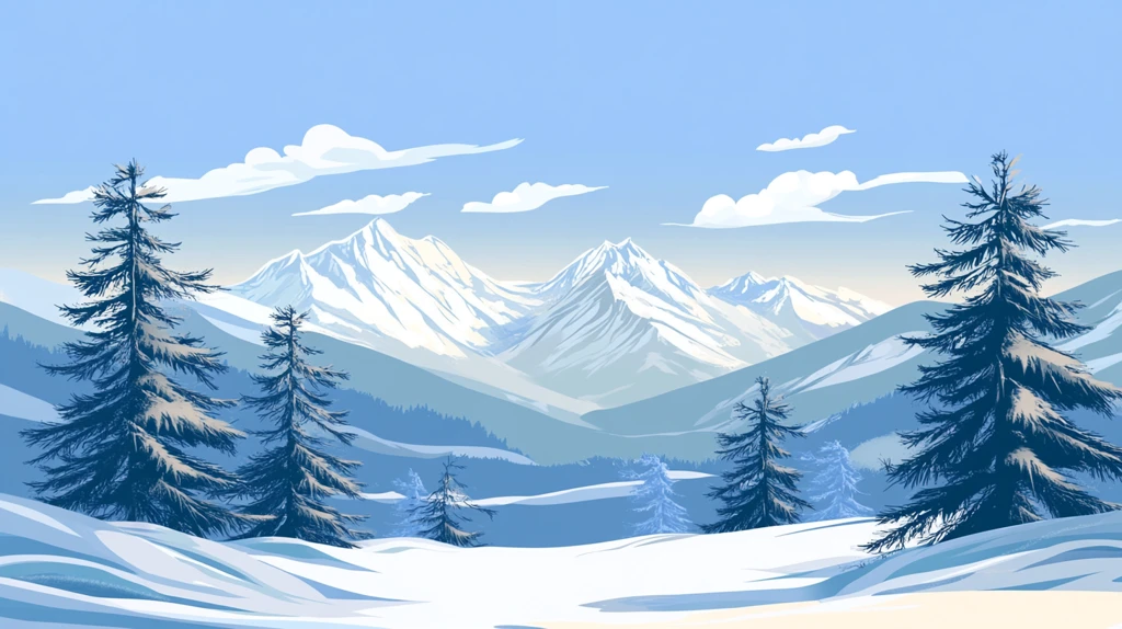 雪松雪景雪山插画