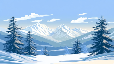 雪松雪景雪山插画