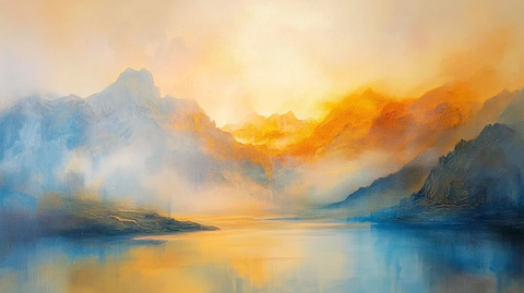 淡雅金色烟雾山水