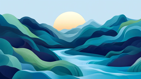 高端山水线包装插画