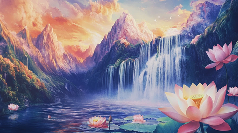 巨幅山水画现代莲花画