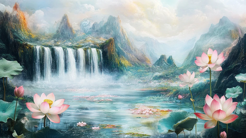 巨幅山水画现代莲花画