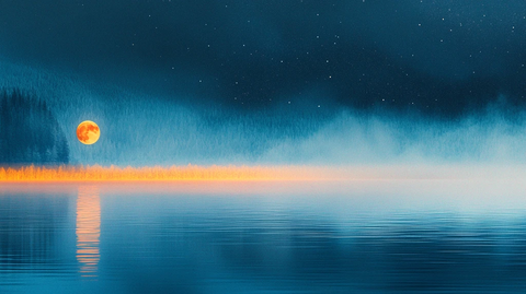 水面倒影月圆之夜