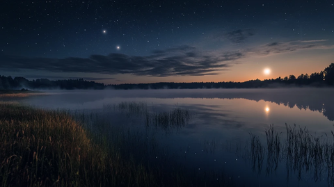 池塘日出全景图