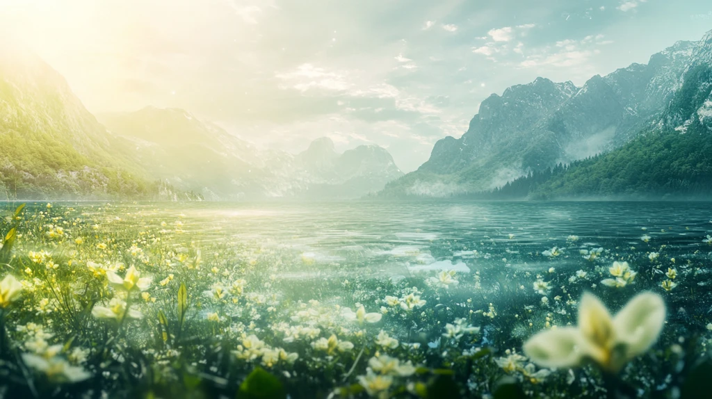 唯美白花背景河岸小花