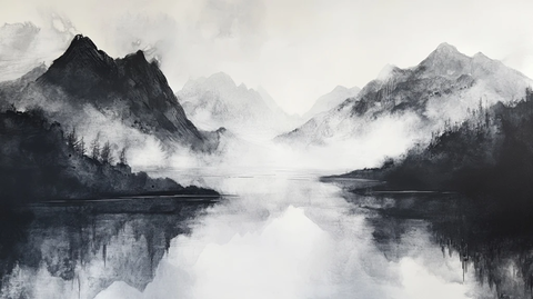 山水风光禅意水彩画